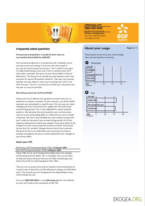Modèle de facture de services publics d'entreprise EDF Royaume Uni aux formats Word et PDF, 3 pages 3